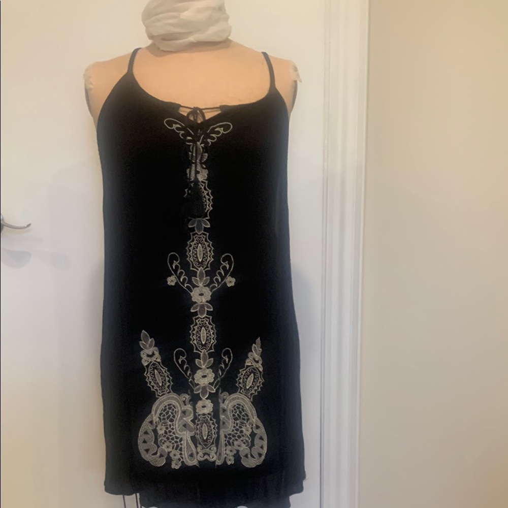 Solitaire Black Tunic with Beige Embroidery